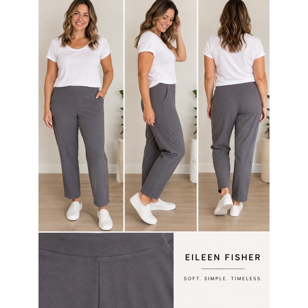 Eileen Fisher Womens Large Gray Stretch Viscose Nylon Ankle Pants Pull On Slim